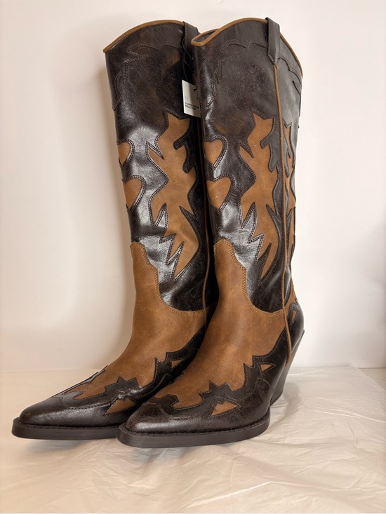 Zara Shoes - Zara Two-Tone Brown and Dark Brown Over-the-Knee Western Boots